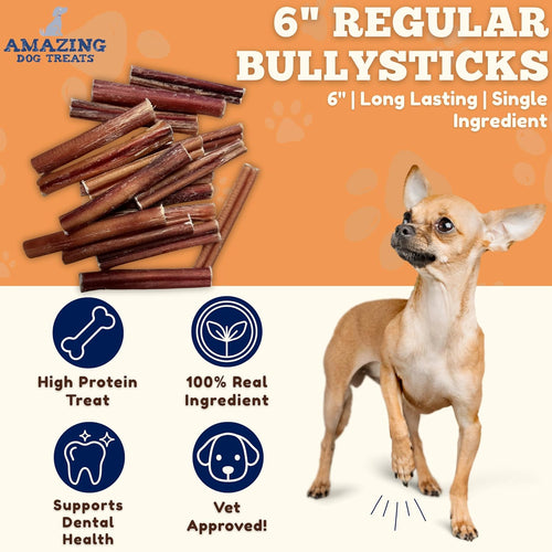 - 6 Inch Medium Size Bully Sticks (25 Count) - Bulk Bully Sticks for Dogs - No Hide Bully Stick Dog Bones